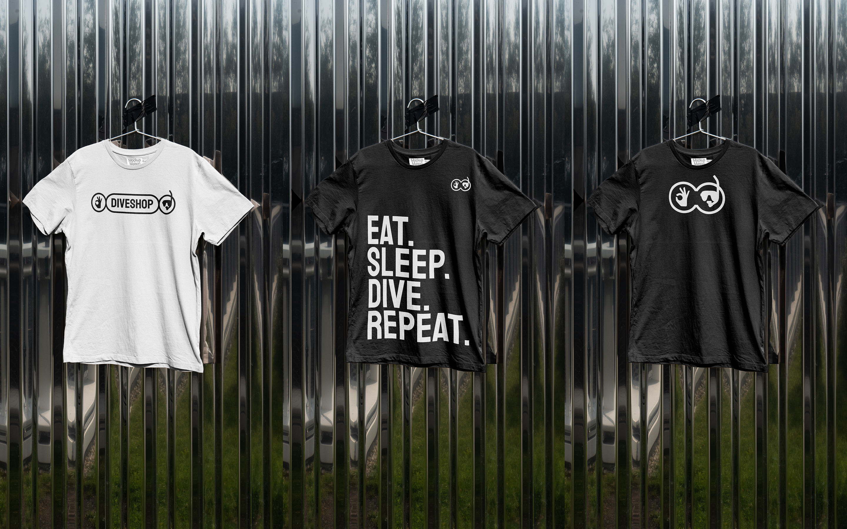 Diveshop brand language on T-shirts