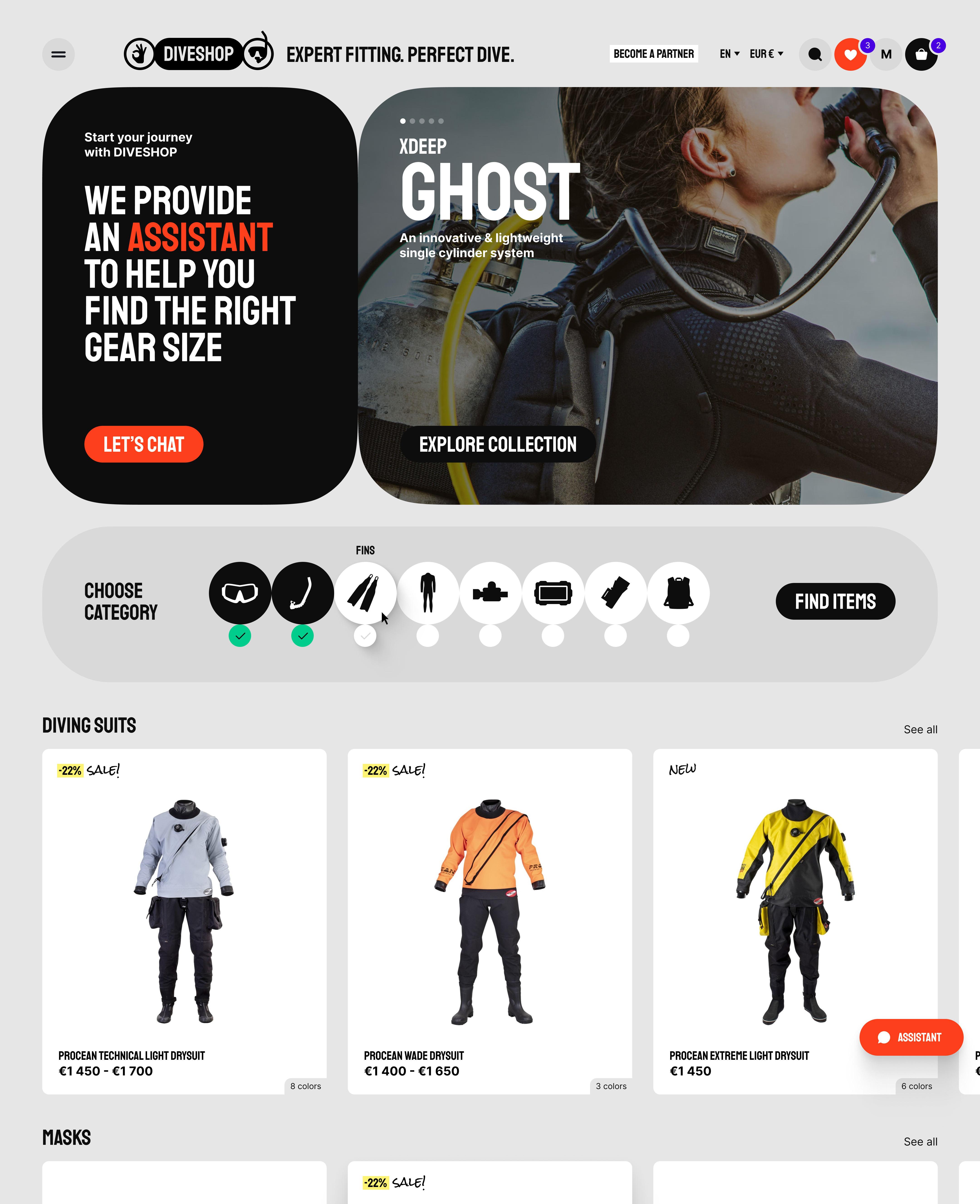 Diveshop site design screen one