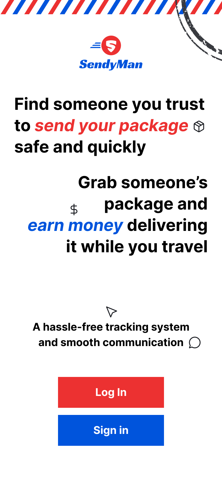 SendyMan mobile entry index screen