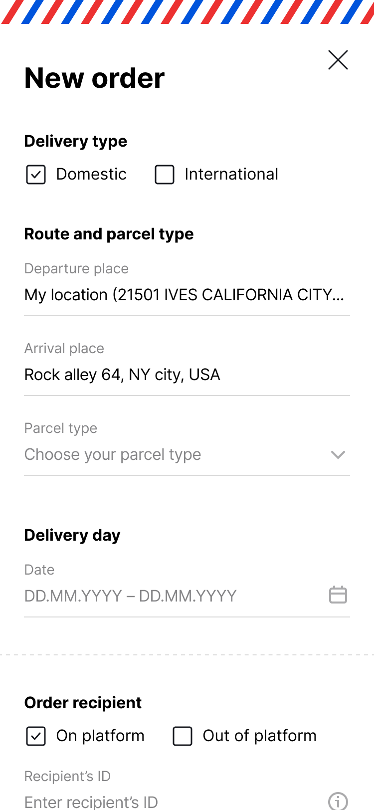 SendyMan place order empty mobile screen