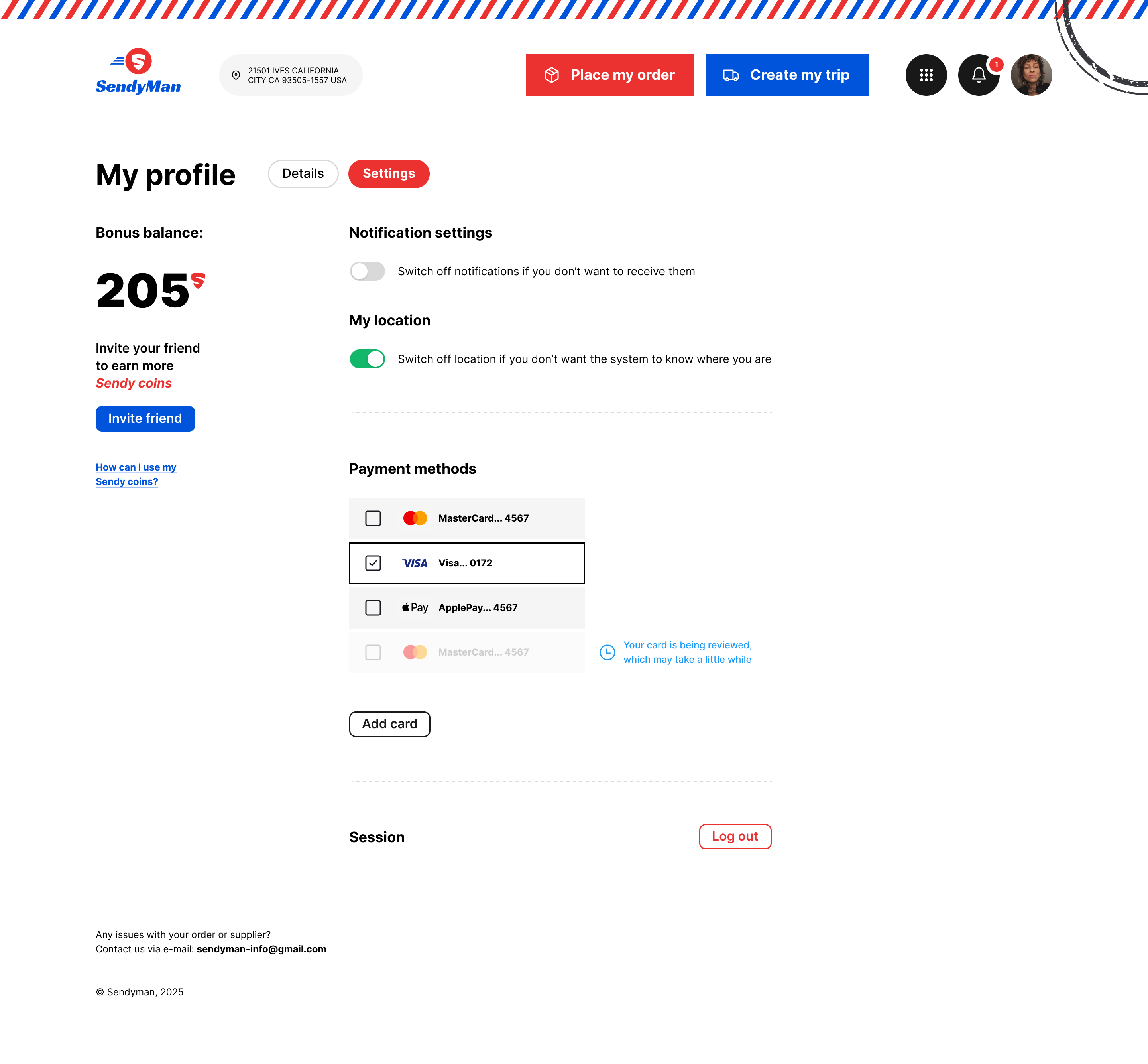 SendyMan profile card review flow